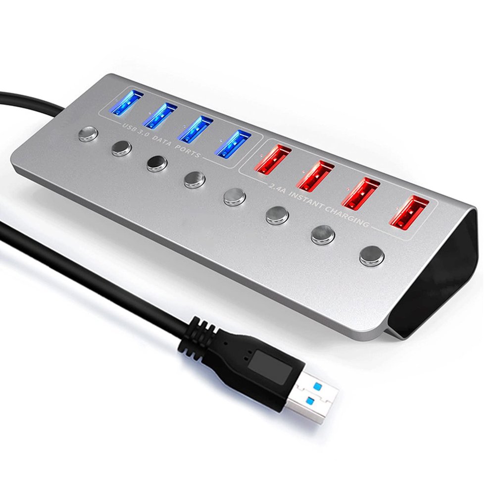 CARUTU USB Hub, USB3.0 Splitter 4 Port Laptop Extended USB HUB 4 Port Fast Charging Adapter External 12V 4A Power Supply,Aluminum Alloy 8-Port