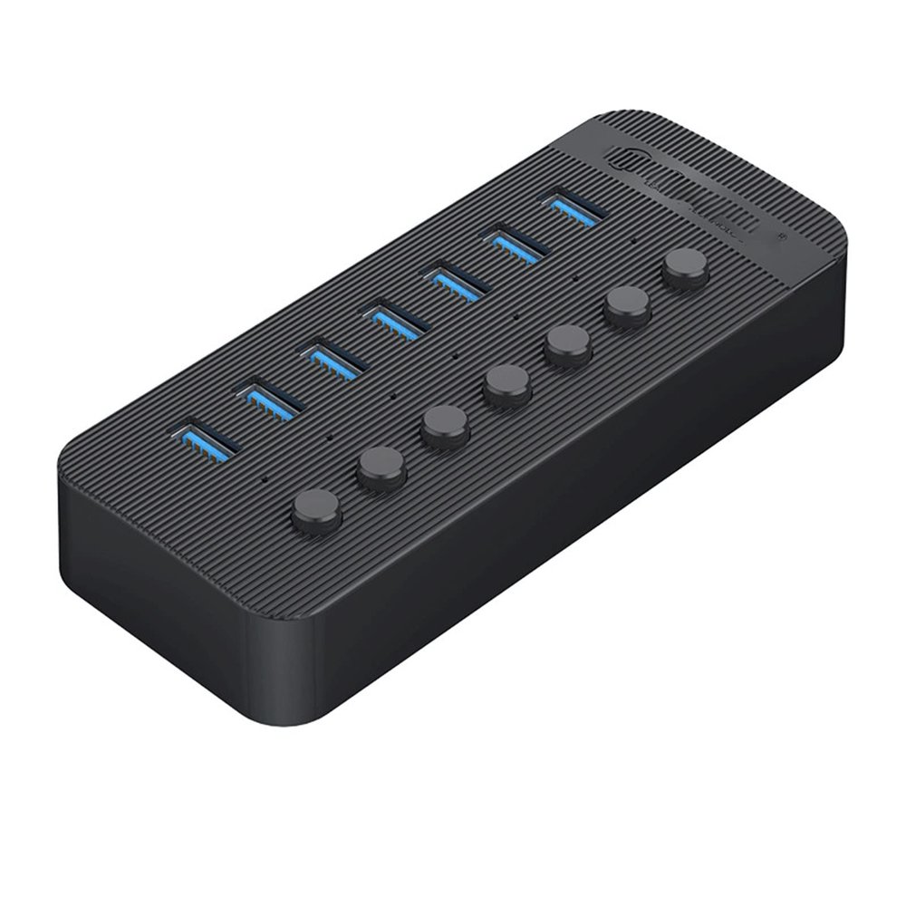 CARUTU USB Hub,Ultra-Slim Data USB Hub, 7 Port Powered USB 3.0 HUB BC1.2 Charger Splitter with Individual on/Off Switches for PC Computer (Color : Black)