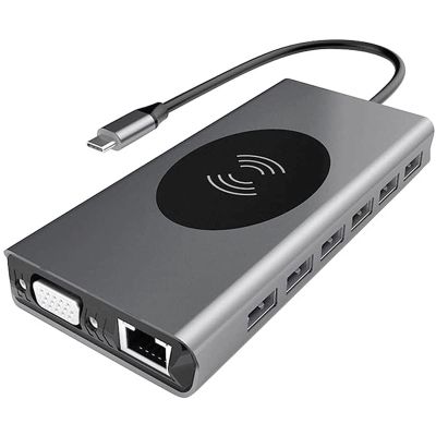 CARUTU USB Hub,15-in-1 USB Hub Laptop Docking Station Type C Hub Wireless Charger for Laptop Power Delivery with 1000M Rj45 Ethernet for Mac & PC