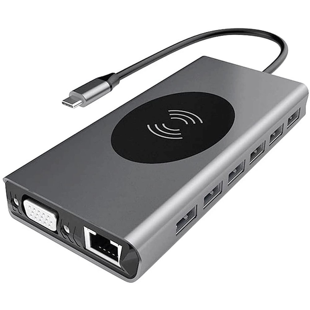 CARUTU USB Hub,15-in-1 USB Hub Laptop Docking Station Type C Hub Wireless Charger for Laptop Power Delivery with 1000M Rj45 Ethernet for Mac & PC