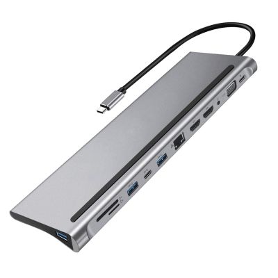CARUTU USB Hub,12 in 1 USB C Hub Laptop Docking Station Type-C to Dual HDMI-Compatible/VGA/USB 3.0 Hub/PD/RJ/Micro-SD/TF,Compatible with PC, Mac, Printer, Mobile HDD