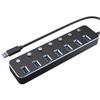 CARUTU USB Hub, Independent Switch,Aluminum 7-Port USB 3.0 Hub 120cm Cable Sub-Control Switch 5Gbps LED Indicator HUB Chargeable Splitter for Multi USB Devices (Color : Black) view 1