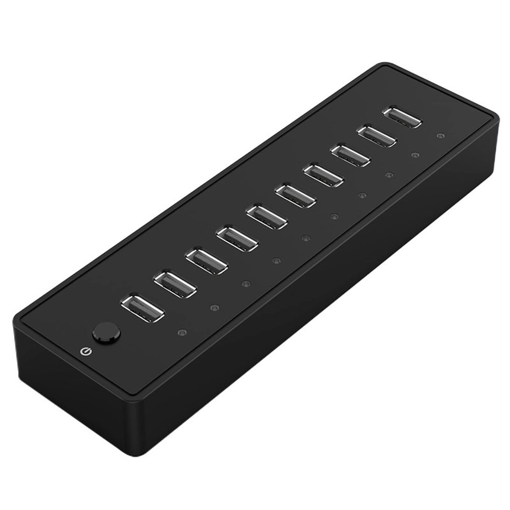 CARUTU USB Hub, Accessories 1M Data Cable10 Port ABS USB3.0 HUB with 12V Power Adapter High Speed USB Splitter for PC Computer, Printer, Mobile HDD