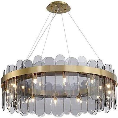 LED Modern Chandelier Lamp, Pendant Lights Smoky Gray Glass Chandelier Stainless Steel Pendant Lighting Foyer Hall Entry Way Chandeliers Light Fixture Compatible with Ceiling Sloped Pendant Hanging ,p