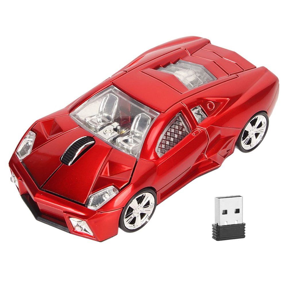 ASHATA Sport Car Shaped Wireless Computer Mouse, 1600DPI Ergonomic Gaming Optical Mouse with USB Receiver, LED Light, Car Mouse for PC Laptop Notebook, for Windows, for Mac, Red 3, ASHATA0rp397z8dn