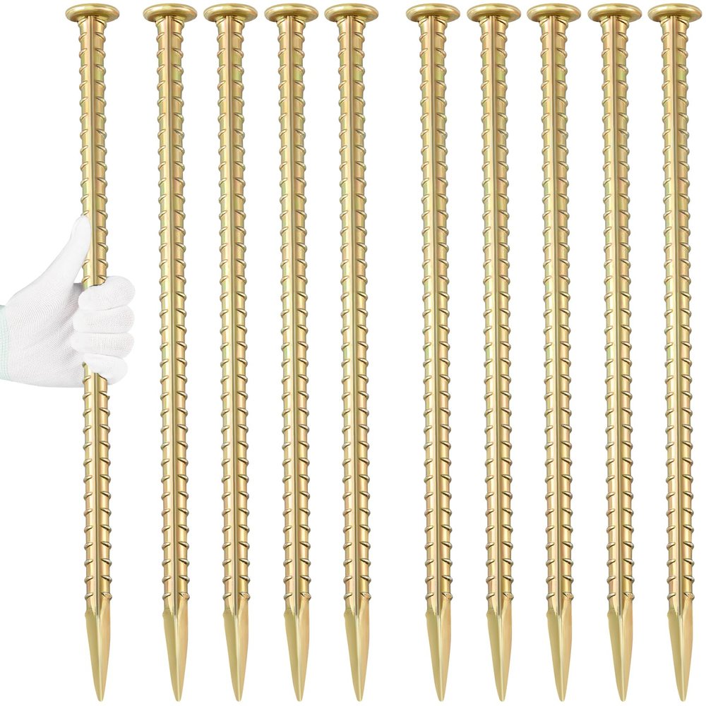 Besitu 16 Inch Rebar Stakes 1/2 Inch Diameter Galvanized Steel Ground Anchors Heavy Duty Anchoring Spikes for Speed Bump, Parking Curb and Tent (10 Pack)