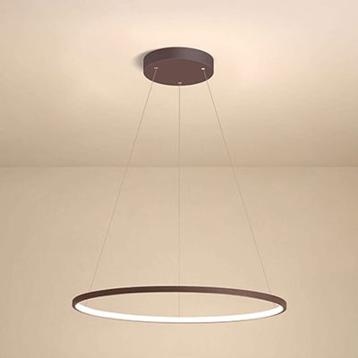 SteFik Brown Ring Dining Room Pendant Light, Metal Iron Hanging Lamp with Acrylic Decorative Lighting Shade, Modern 36W LED Suspension Lamps, Minimalist Kitchen Island Drop Lights (23.6"),Pendant