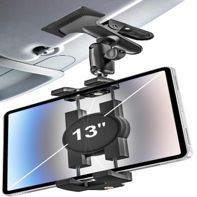 woleyi Tablet Holder for Car Sun Visor - [Metal Magic Arm] 360 Adjustable Car Tablet Mount with Ultra Stable Clamp for iPad Pro Air Mini, Galaxy Tabs, Z Fold, iPhone, Fire, Gopro, 4.7-11" Devices