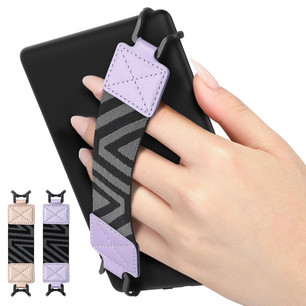 MoKo Hand Strap for 6-8" Kindle eReaders, Fire Tablet, Kobo, Voyaga, Lenovo, Sony E-Book Tablets - Lightweight Versatile Finger Grip Holder 2 Pack, Rose Gold + Taro Purple