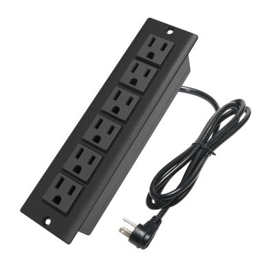 Recessed Power Strip Without USB,Mount Industrial Workshop Power Charge Station 6 Outlets 6.56ft Extension Flat Plug Black