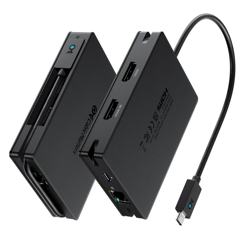 Cable Matters 8-in-1 Portable 40Gbps Dual HDMI USB4 Hub, USB 4 Dock with 2X 4K@60Hz or 1x 4K@120Hz / 8K@30Hz, 100W PD, Gigabit Ethernet, Compatible with Thunderbolt 4 (*macOS's Display Limitation)