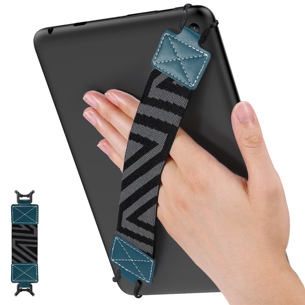 MoKo Security Hand-Strap for 9-11 Inch Tablet, iPad/Kindle Fire HD/Samsung, High-Elasticity Versatile Hand Strap Lightweight Finger Grip Holder, Lake Blue