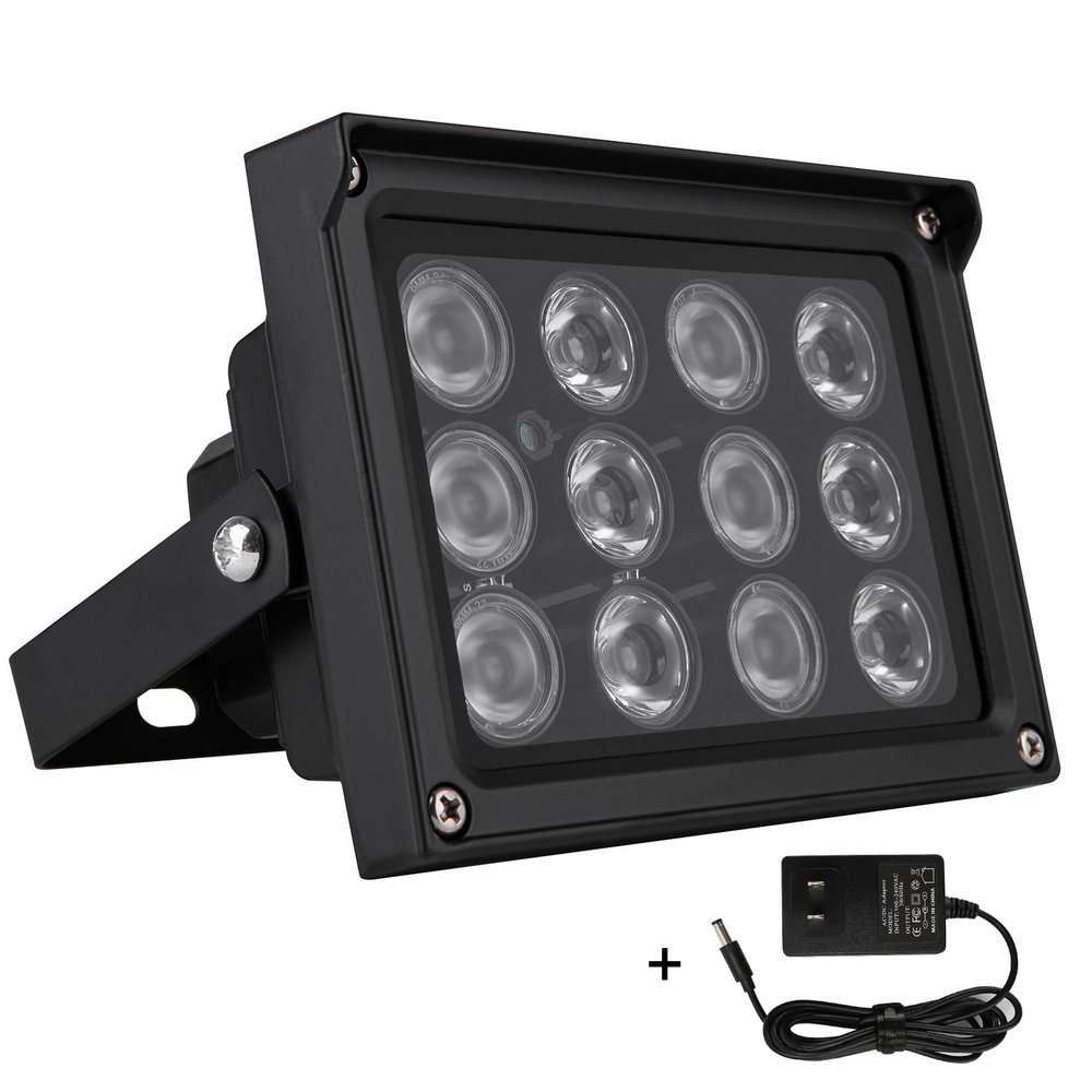 ICAMI Infrared Illuminator 12pcs Array IR LEDs IR Illuminator Night Vision Wide Angle Long Range Outdoor Waterproof for CCTV Security Camera (Black)