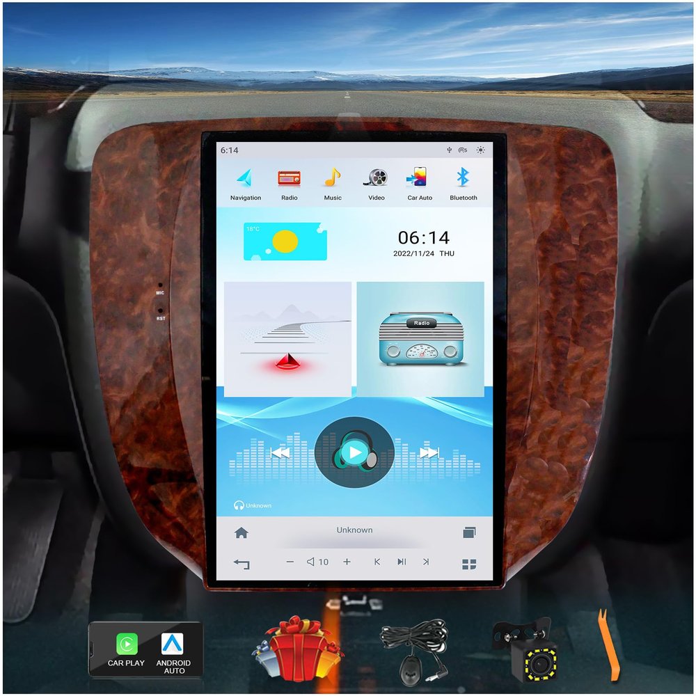12.1 inch Vertical Screen Car Stereo Radio GPS Navigation for GMC Yukon Sierra Chevrolet Tahoe Suburban Android Qualcomm 6125 8G+128G+4G LTE with Car Play and Android Auto