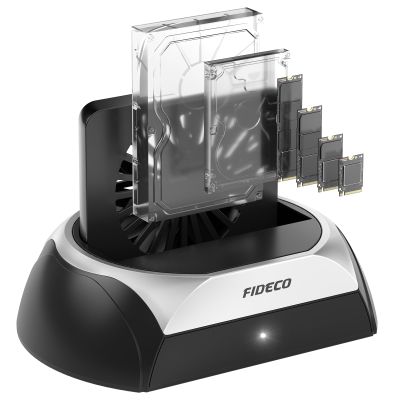 FIDECO Hard Drive Docking Station, M.2 NVMe SSD Docking Station with Cooling Fan, Support 2.5 and 3.5 inch SATA HDD and M.2 NVMe SATA SSD, Ultimate Heat Dissipation
