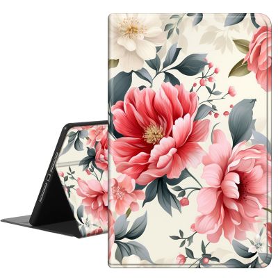 RMJKXQZG for 10.2" Amazon kindle Scribe Case 2022 with Auto Wake/Sleep Flexible-Angle Viewing Stand Ultra Thin Lightweight Hard Back Shell for Amazon Scribe Case for Women, White And Red Peony Flowers