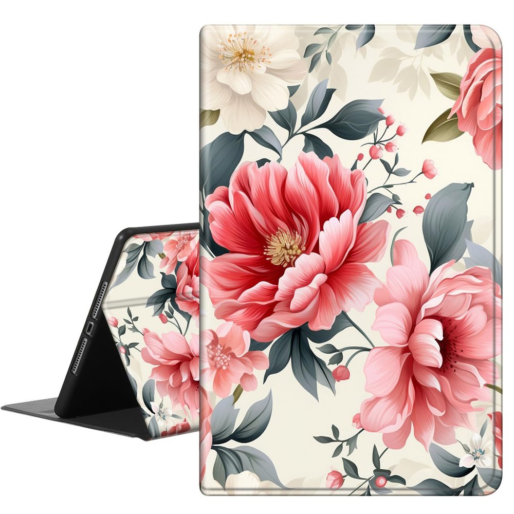 RMJKXQZG for 10.2" Amazon kindle Scribe Case 2022 with Auto Wake/Sleep Flexible-Angle Viewing Stand Ultra Thin Lightweight Hard Back Shell for Amazon Scribe Case for Women, White And Red Peony Flowers