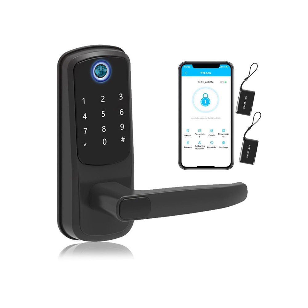 Xenocam Smart Door Lock with Handle Keyless Entry Door Lock for Front Door -Fingerprint Digital with Keypad-Biometric for Home, Apartment, Office