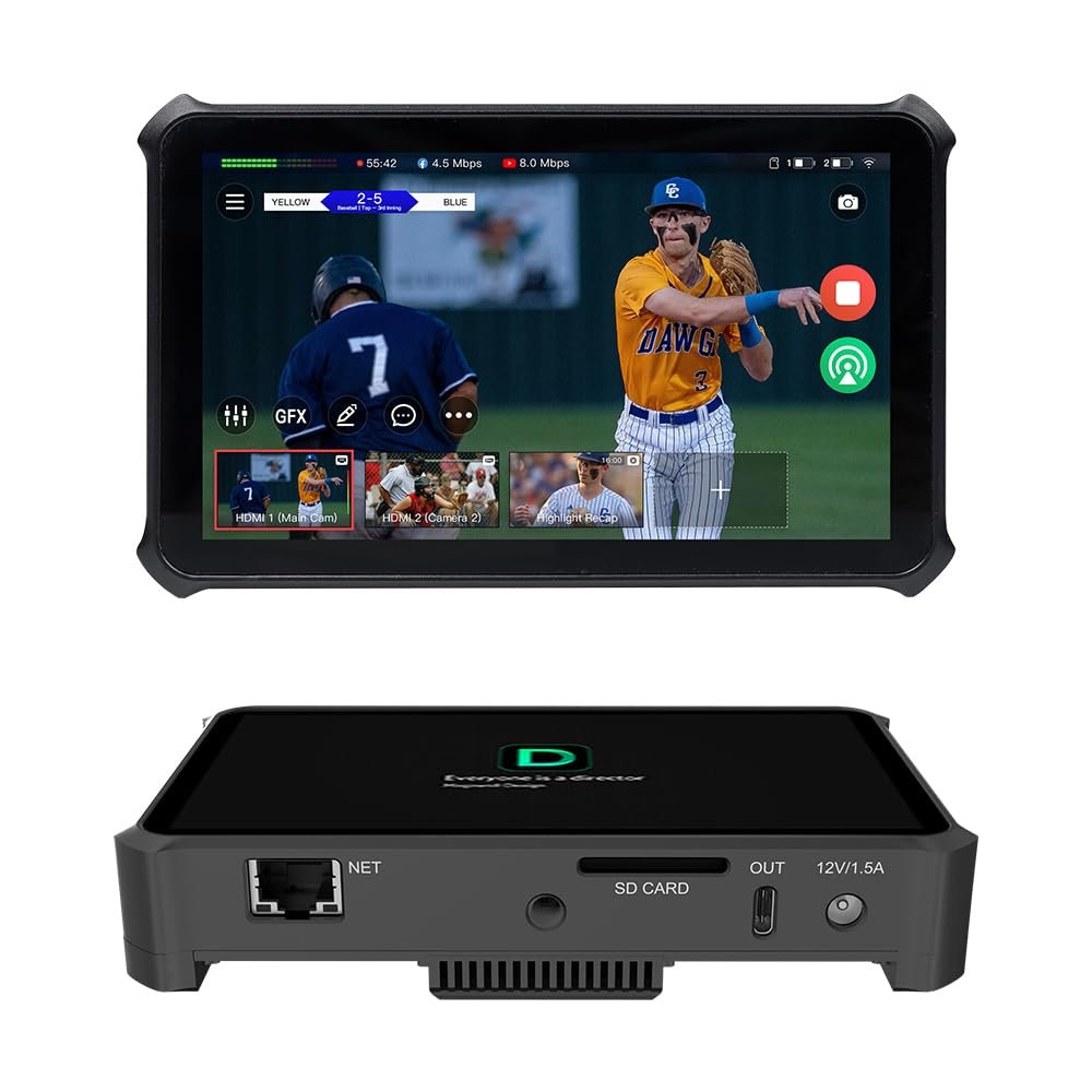 Magewell Director Mini 55110  Compact Multi-Input Live Production Switcher, Encoder, Streamer & Recorder with 5.5 AMOLED Touchscreen for YouTube, Twitch, Facebook, NDI HX, SRT, RTMP and More