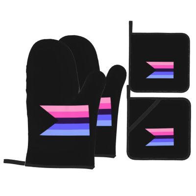 Demiomni Pride Flag LGBTQ Premium Heat Resistant Oven Mitts Pot Holders Baking 4-Piece Set