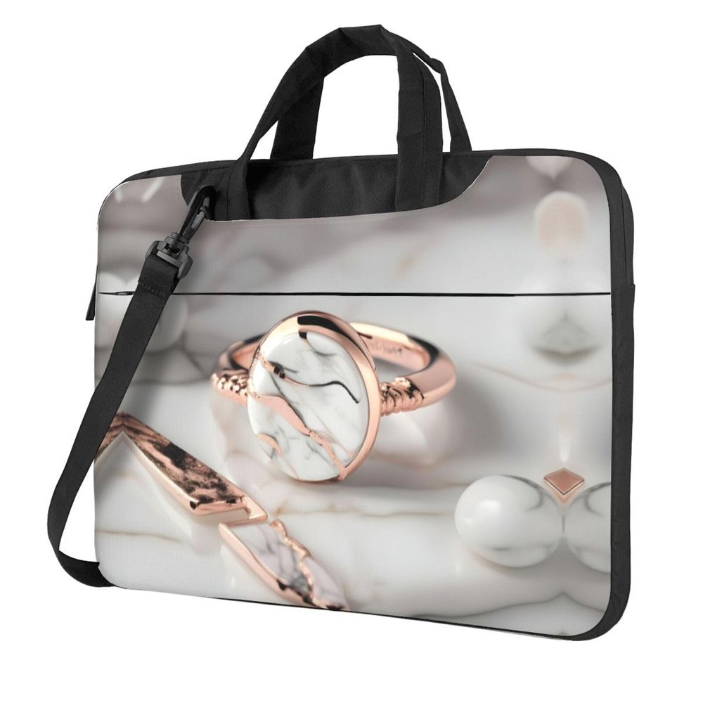 15.6 Inch Laptop Or Tablet,Durable And Water-Repellent Fabric, Business Casual,White Marble Rose Gold Pattern