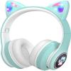 CAT YOWU Wireless Headphones with Microphone, Over-Ear Bluetooth Cat Ear Headphones for Kids and Teens (Green) view 1