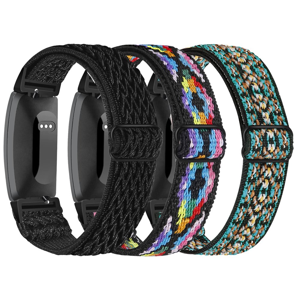FTYQUEE Braided Stretchy Adjustable Straps Compatible for Fitbit Inspire 3/Inspire 2/Inspire HR/Inspire/Ace 3/Ace 2 for Women Men,Sport Elastic Nylon Cloth Wristbands for Fitbit Inspire 3/2(3 Pack)