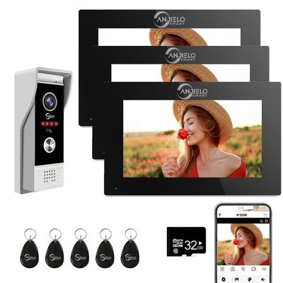 Wired Video Doorbell Apartment Intercom System with 1080P Doorbell Camera,3 in 1 Unlock,3PC 7 Inch Full Touch Monitor,TUYA WiFi Smart Home Video Intercom Door Phone Kits for Villa Home