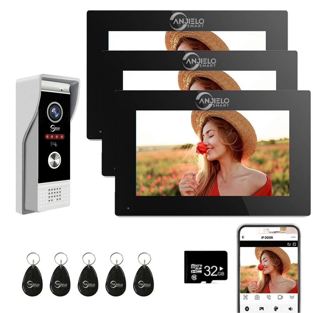 Wired Video Doorbell Apartment Intercom System with 1080P Doorbell Camera,3 in 1 Unlock,3PC 7 Inch Full Touch Monitor,TUYA WiFi Smart Home Video Intercom Door Phone Kits for Villa Home