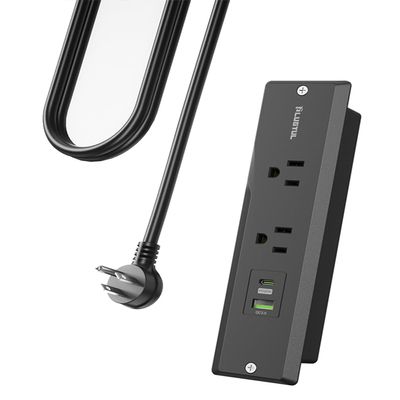 PLUGTUL Recessed Power Strip, 10 FT, PD 20W Fast Charging, Flat Plug, Black, Plastic & Rubber, 2 AC Outlets, 1 USB-C PD20W, 1 USB-A, 10A, 1250W, ETL Listed, Indoor Use