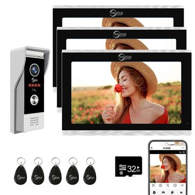 Wired Video Doorbell Apartment Intercom with 1080P Doorbell Camera,3PC 10 Inch Full Touch Monitor System,TUYA WiFi Smart Home Video Intercom Door Phone Kits for Villa Home,32G