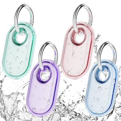 4-Pack for Samsung Smart tag 2 Case with Key Ring, Full-Wrapped IPX8 Waterproof TPU Cover for Galaxy SmartTag2, Anti-Scratch Protective Holder for Backpacks,Car,Luggage,Pets(Green/Pink/Blue/Purple)