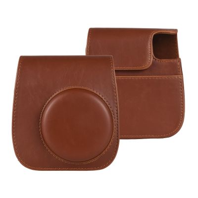 Andoer Instant Camera Storage Case PU Leather Camera Bag Magnetic Buckle with Shoulder Strap Compatible with Fujifilm Instax Mini 12 11 9 8, Brown
