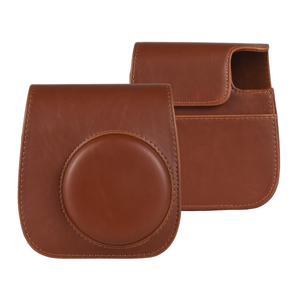 Andoer Instant Camera Storage Case PU Leather Camera Bag Magnetic Buckle with Shoulder Strap Compatible with Fujifilm Instax Mini 12 11 9 8, Brown