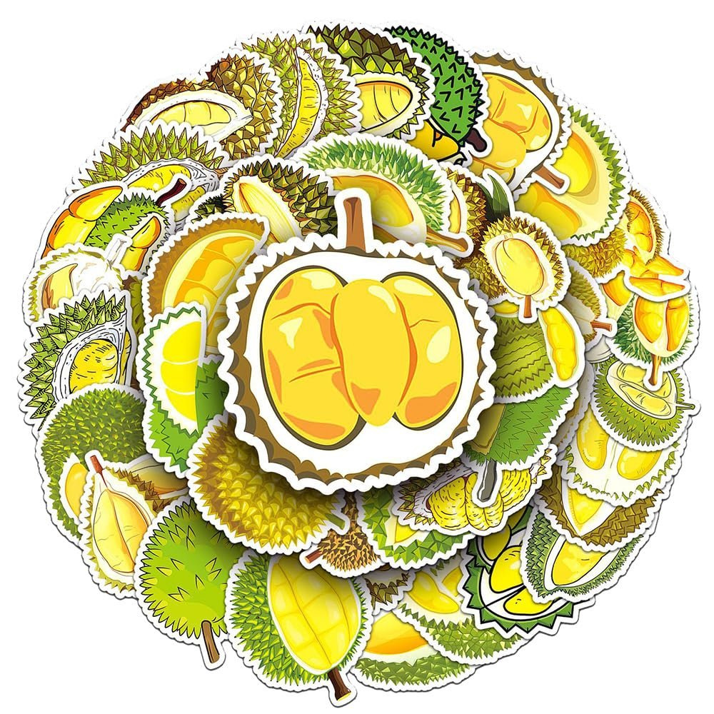 Ratgoo 50 Pcs Cartoon Durian Stickers Pack Quirky Yellow Fruit Waterproof Vinyl Decal Stickers for Water Bottles Laptop Luggage Cup Skateboard Guitar Journal Scrapbook