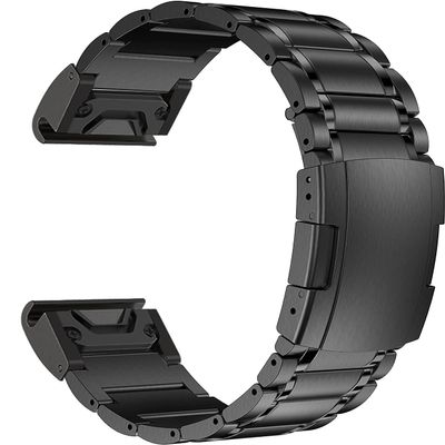 MaKTech Titanium Band for Garmin,22mm Five-Piece Metal Bracelet Strap with Quick Release Connector,Tortoise Buckle,for Garmin Fenix 8 47mm/E 47mm/7/6 Smartwatch (Black)