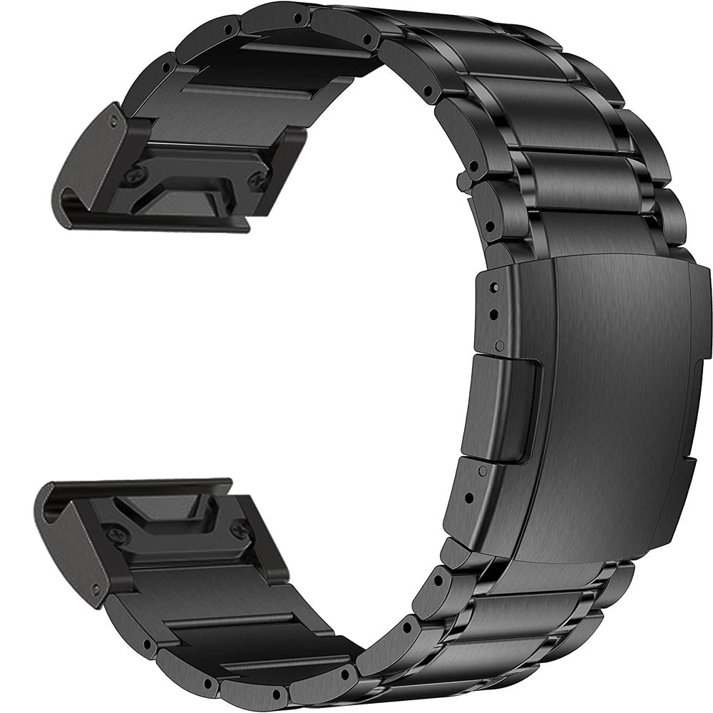 MaKTech Titanium Band for Garmin,22mm Five-Piece Metal Bracelet Strap with Quick Release Connector,Tortoise Buckle,for Garmin Fenix 8 47mm/E 47mm/7/6 Smartwatch (Black)