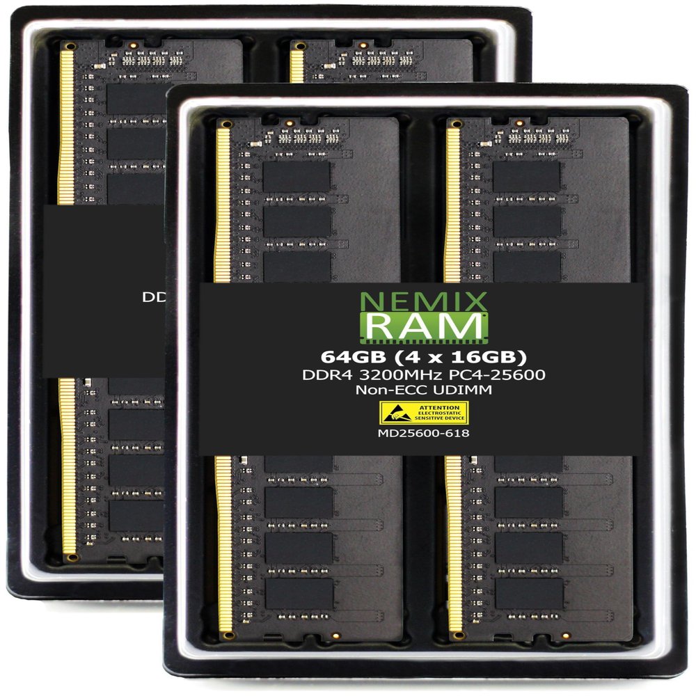 NEMIX RAM 64GB (4X16GB) DDR4 3200MHZ PC4-25600 1Rx8 1.2V CL22 288-PIN Non-ECC Unbuffered UDIMM Desktop PC Memory KIT Compatible with ASUS Prime B660,B760,H770,Z790M,B560 Motherboards