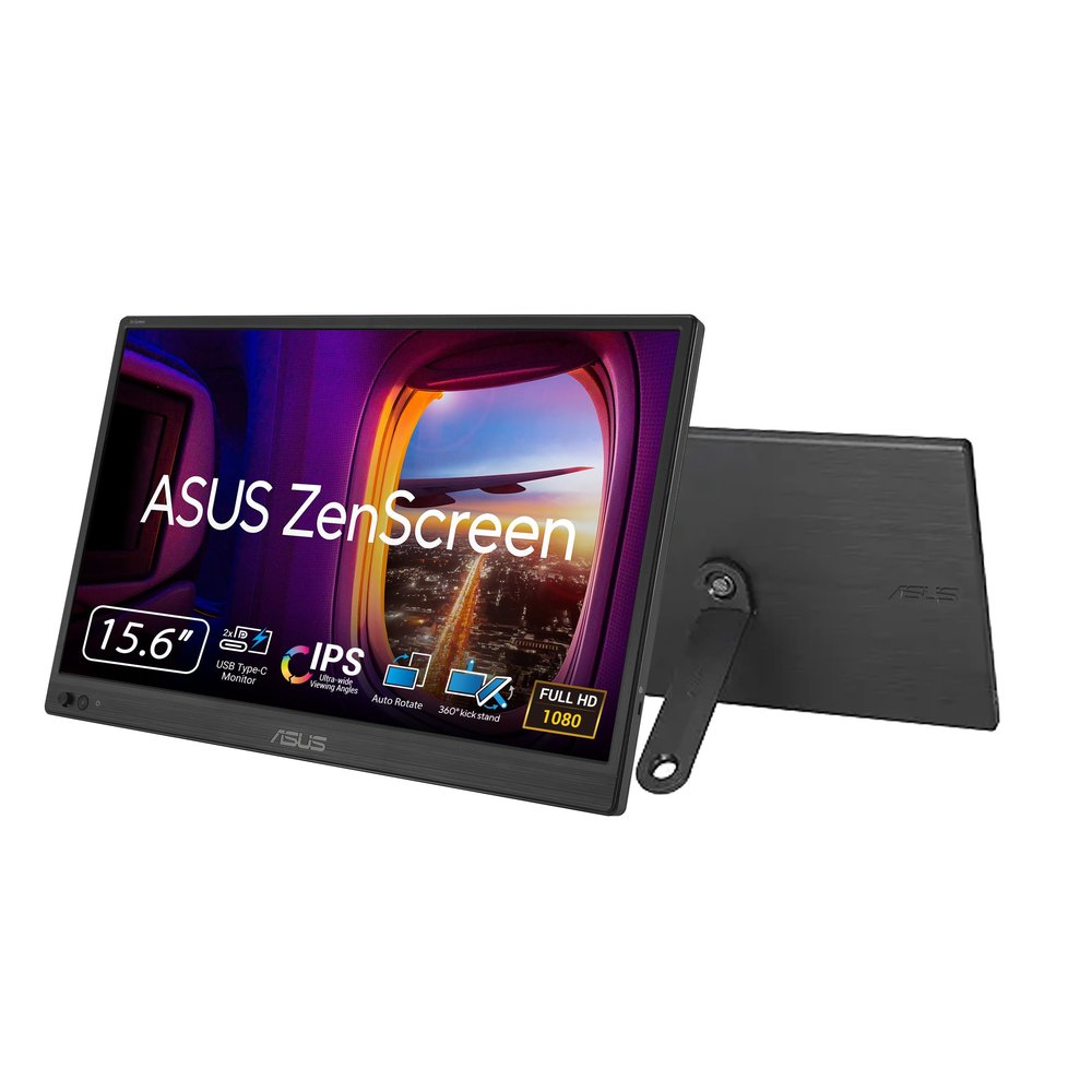 ASUS ZenScreen 16 Portable USB Monitor (MB169CK) - Full HD, IPS, Dual USB-C, Mini-HDMI, Eye Care, Flicker Free, Blue Light Filter, Anti-Glare Surface, 360 Kickstand, 3 yr Warranty