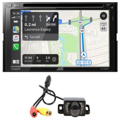 Audiosavings Bundle: JVC KW-V960BW 6.8" Wireless Android/CarPlay Monitor Car DVD Receiver w/Bluetooth Bundle with Rockville RBC1 Rear View Backup Car Camera, Easy Mount, No Cutting (2 Items)