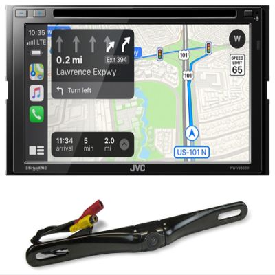 Audiosavings Bundle: JVC KW-V960BW 6.8" Wireless Android/CarPlay Monitor Car DVD Receiver w/Bluetooth Bundle with Rockville RBC5B Metal Car License Plate Camera+Night Vision+Distance Lines (2 Items)