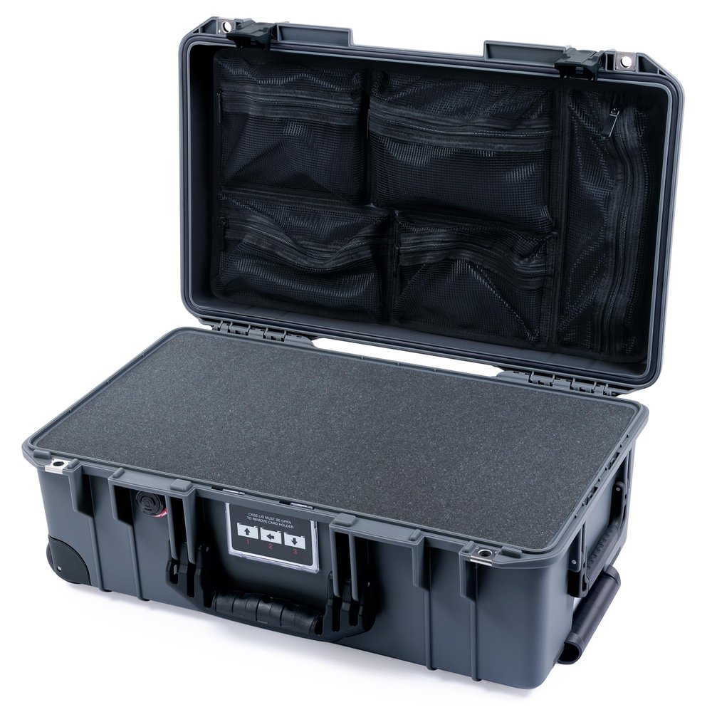 ColorCase Pelican Air 1535 Carry-on Case Graphite - Medium Size Waterproof Case with Pick & Pluck Foam & Mesh Lid Organizer - Black Handles, Latches & Trolley