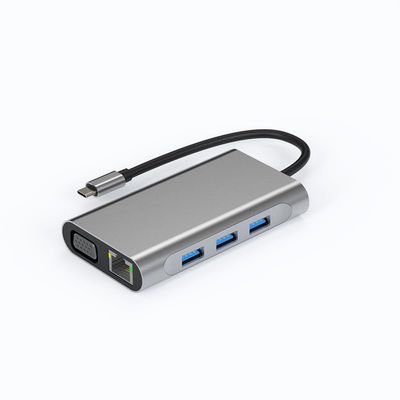 Portable 8 in 1 Multifunction Adapter Aluminum USB C Hubs Docking Station with Dual 4k 2HDMI VGA PD RJ45 USB3.0 for Laptop Computer
