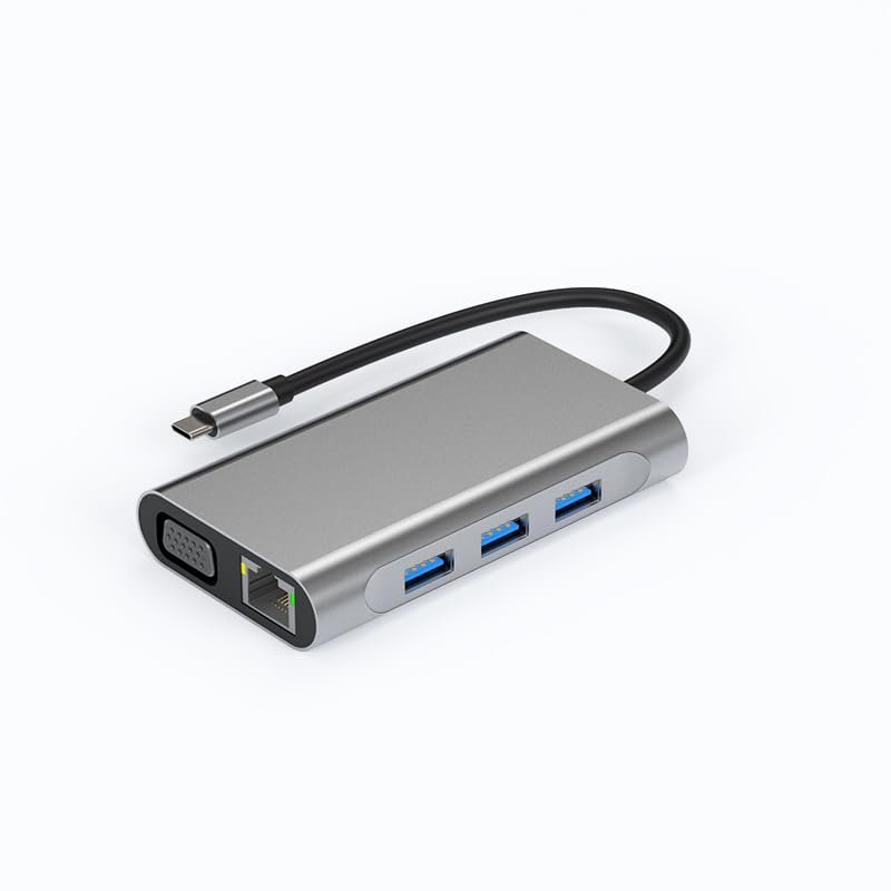 Portable 8 in 1 Multifunction Adapter Aluminum USB C Hubs Docking Station with Dual 4k 2HDMI VGA PD RJ45 USB3.0 for Laptop Computer