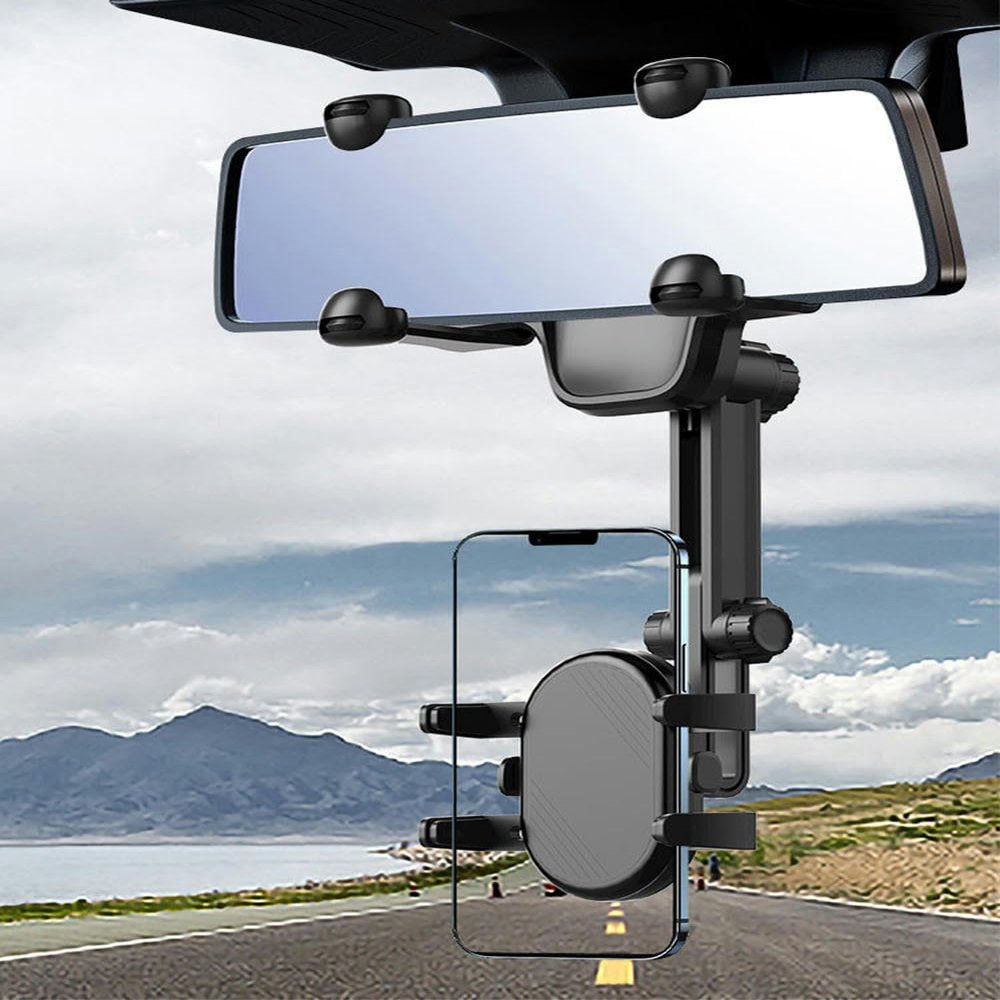 YTHYTHYTH 360 Degree Rotation Retractable Car Phone Holder Clip On Safe Driving Interior Accessory Multifunctional for Rearview Mirror