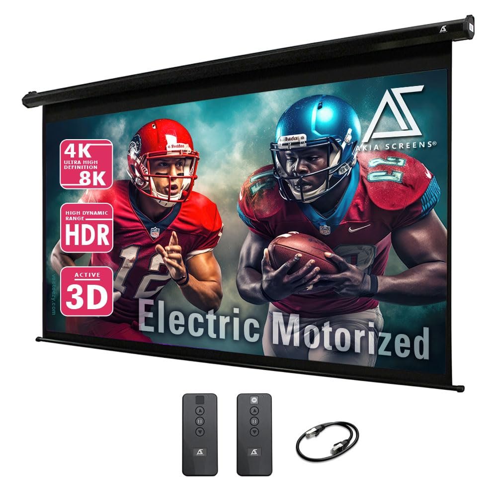 Akia Screens 125" Motorized Projector Screen 16:9, 8K/4K HD, Electric Drop Down with Remote, Ceiling or Wall Mount, AK-MOTORIZE125H2