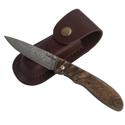 Tungyi Damascus Steel Folding Pocket Knife, 3.1 Blade with Leather Sheath, EDC Knife for Daily Outdoor Camping Hiking Tools Gifts