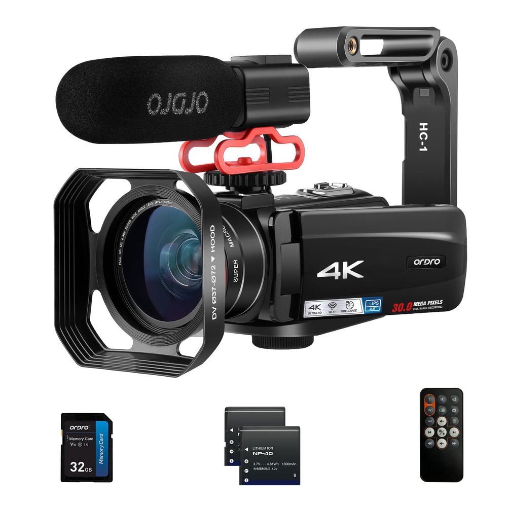 Video Camera 4K Camcorder with 10X Optical Zoom & 120X Intelligent Zoom, 4K 30MP WiFi YouTube Video Streaming Camera 3.0" IPS Touch Screen Digital Camera with Microphone, Wide Angle Lens, 32G Card