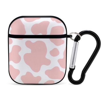 Cute Pink Strawberry Cow Print Protective Silicone Case with Keychain for Apple Airpod 1 & 2