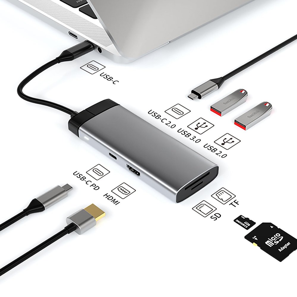 Type c Hub USB c Hub 7 in 1 Type-C to PD 100W USB3.0 USB2.0 HD-MI USB-C2.0 SD TF Docking Station for MacBook laptops